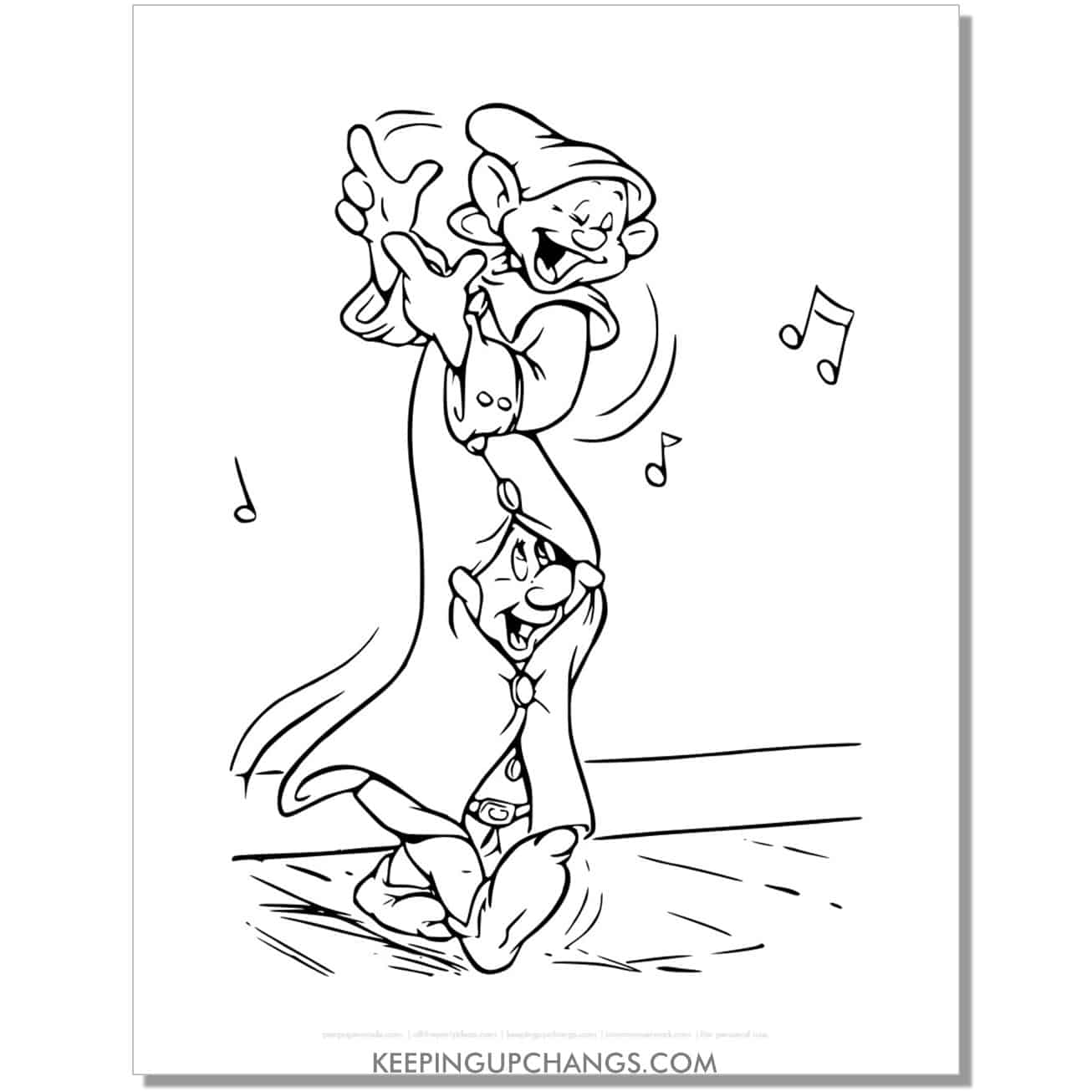 snow white dopey and bashful coloring page, sheet.