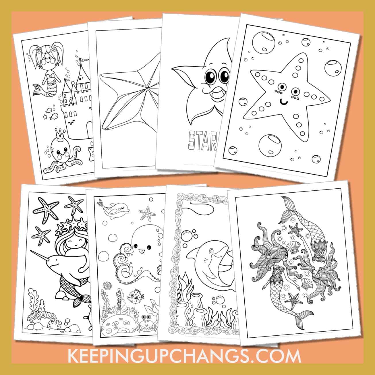 free sea star, starfish to color for toddlers, kids, adults.