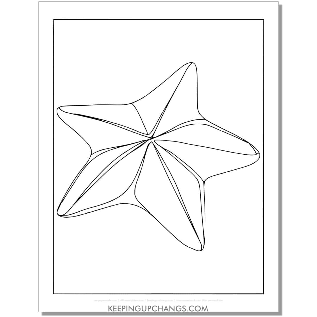 free easy, simple sea star, starfish coloring page, sheet.