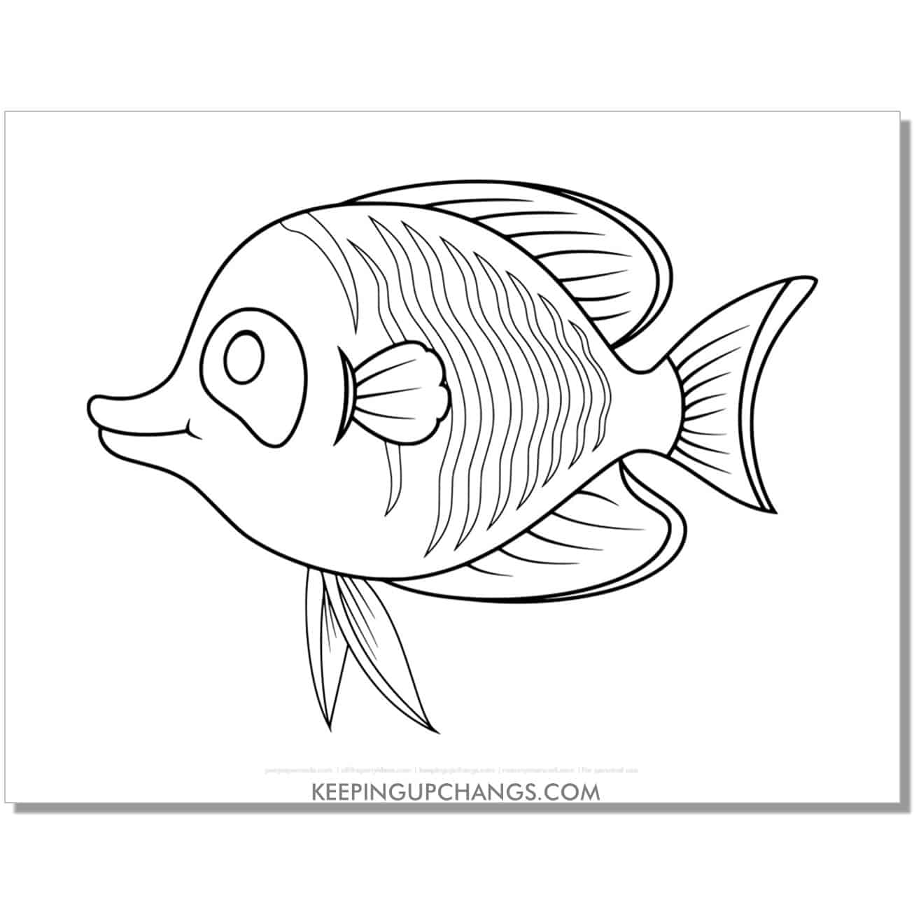 free striped fish coloring page, sheet.