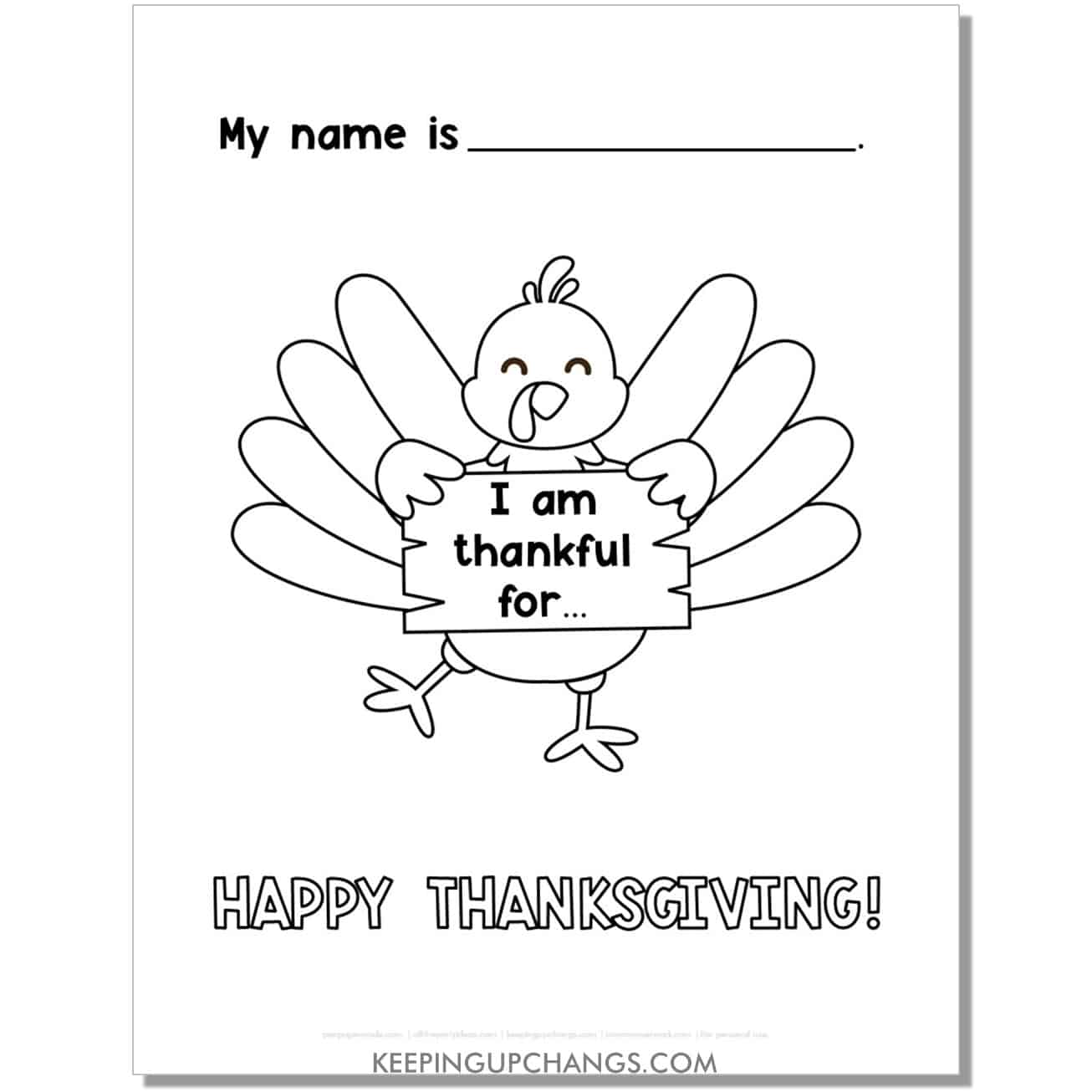 i am thankful for thanksgiving turkey template worksheet for preschool, kindergarten.