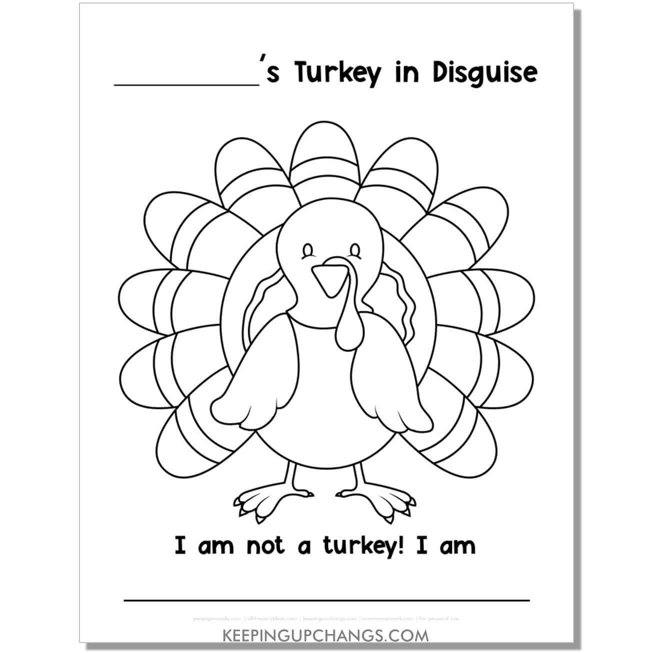 free turkey disguise project template with large full page turkey.