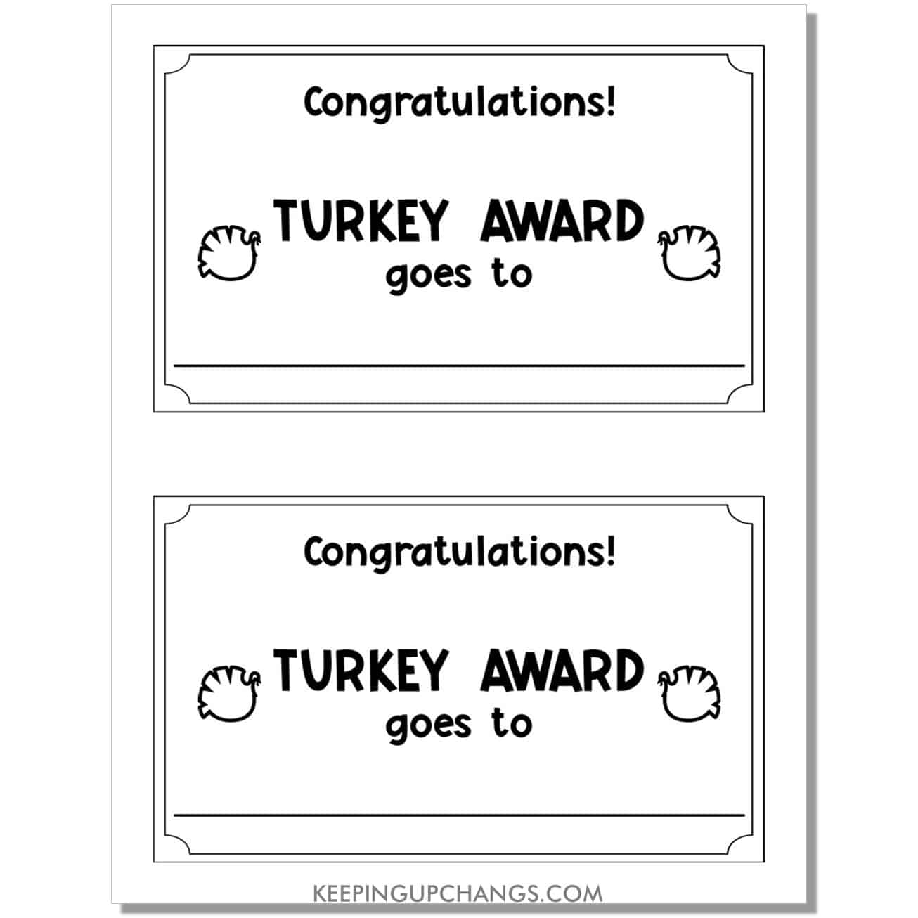 blank turkey disguise project award printable in editable pdf.