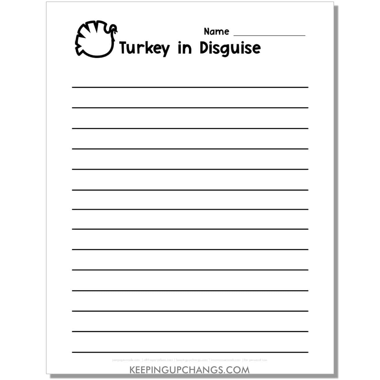 turkey in disguise blank writing template worksheet for persuasive, creative, opinion, narrative story writing.