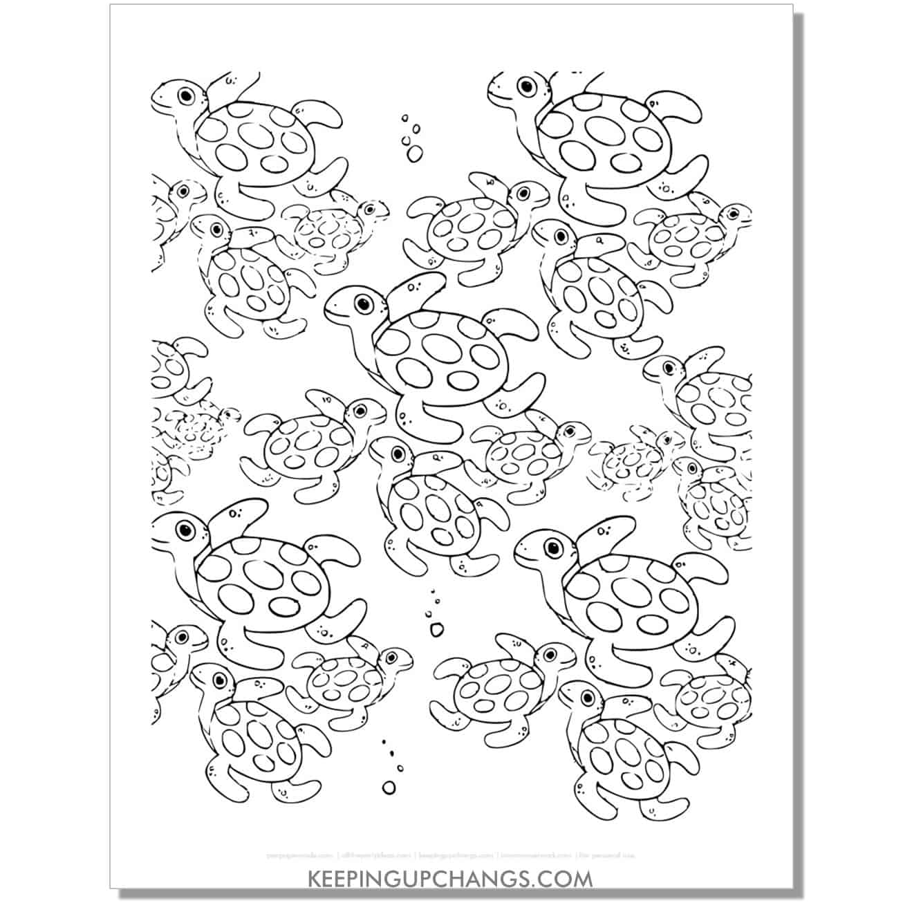 free hand drawn turtle collage coloring page, sheet.