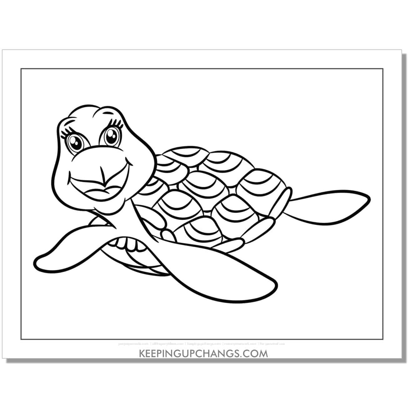 free girl turtle coloring page, sheet.