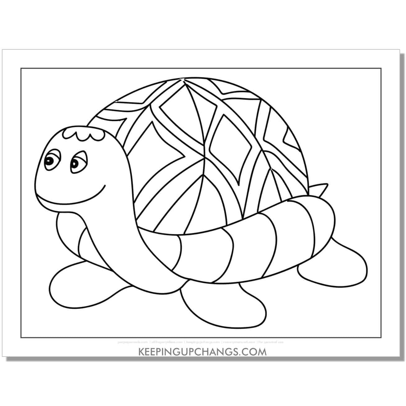free sleepy turtle coloring page, sheet with shell pattern.