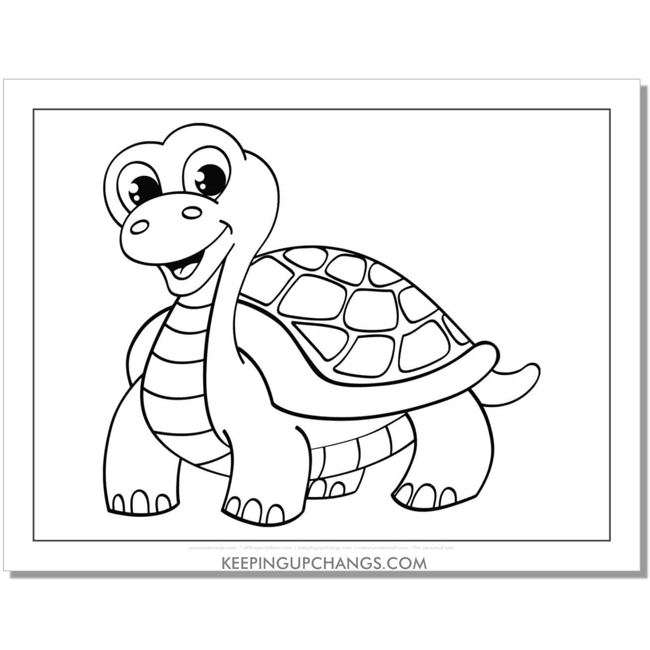 free friendly turtle coloring page, sheet for preschool, toddlers.
