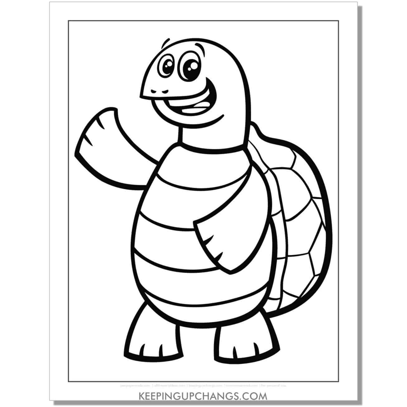 free standing cartoon turtle coloring page, sheet.