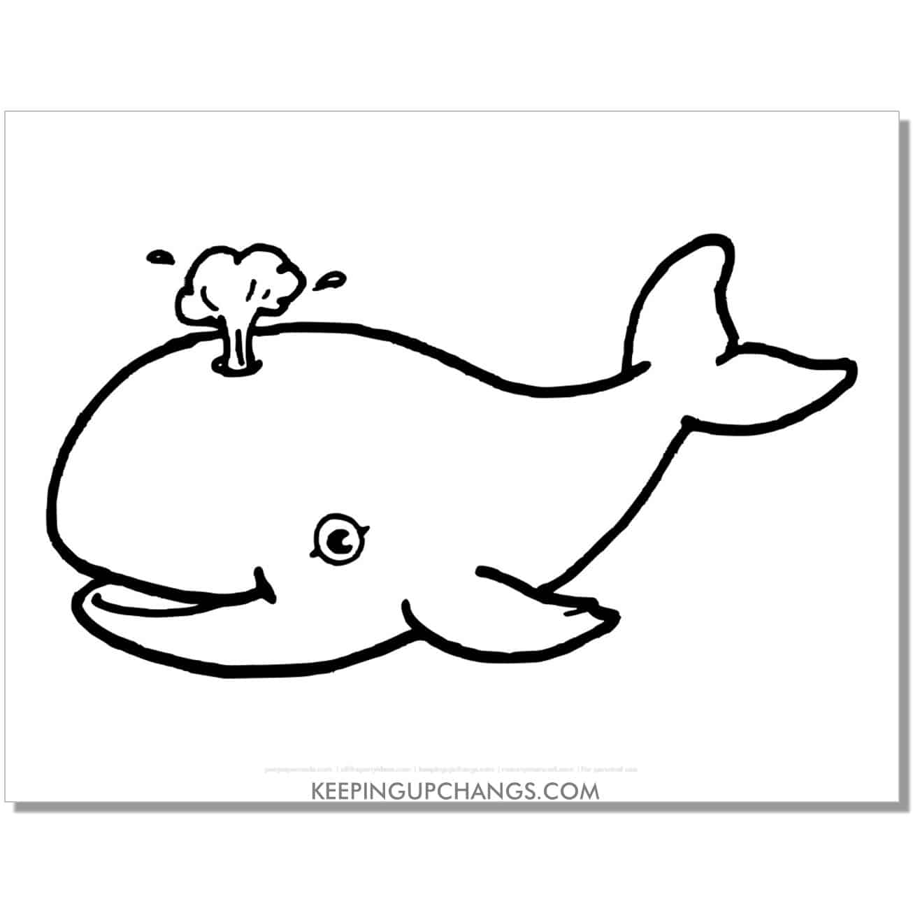 free simple cartoon, hand drawn whale coloring page, sheet.