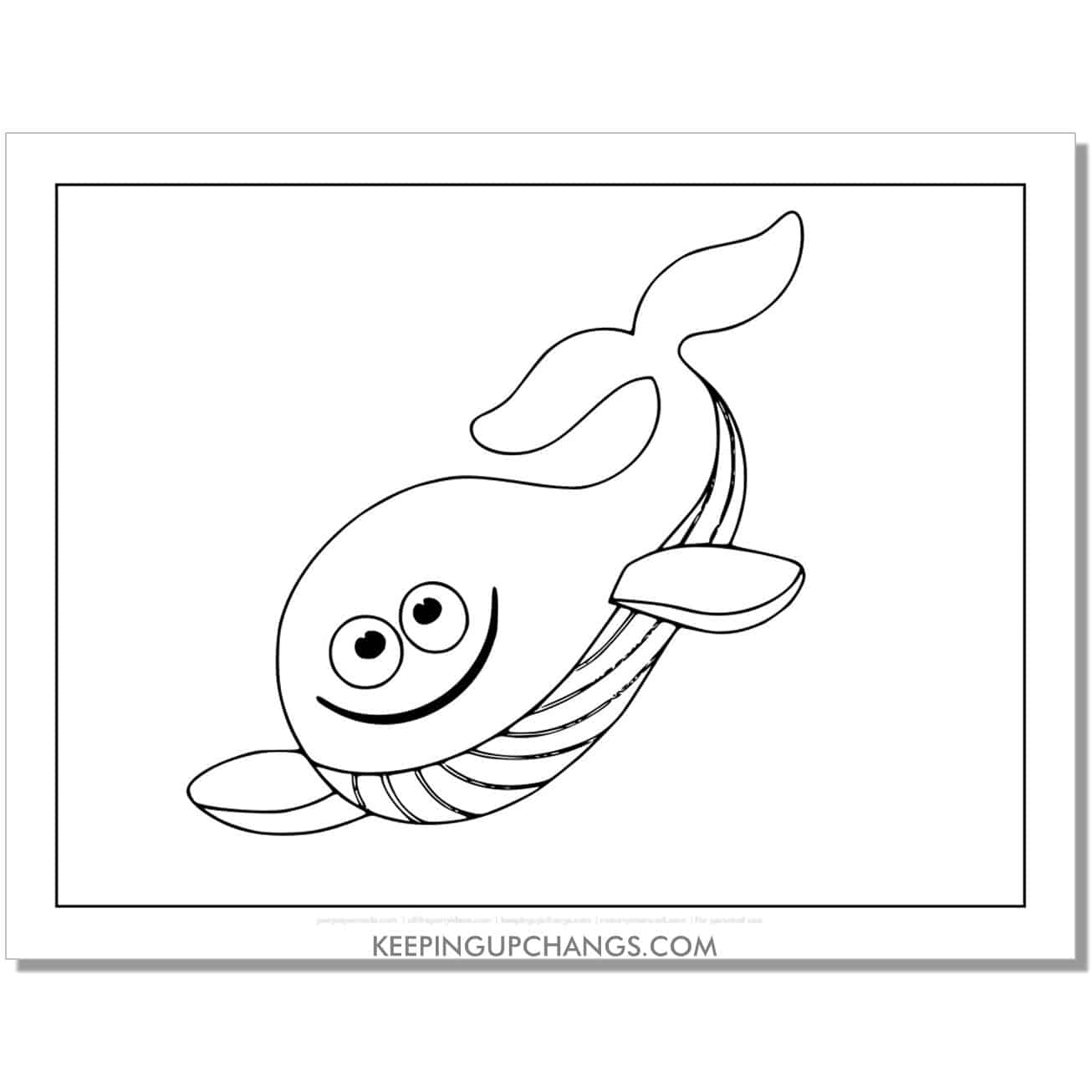 free happy, funny whale coloring page, sheet.