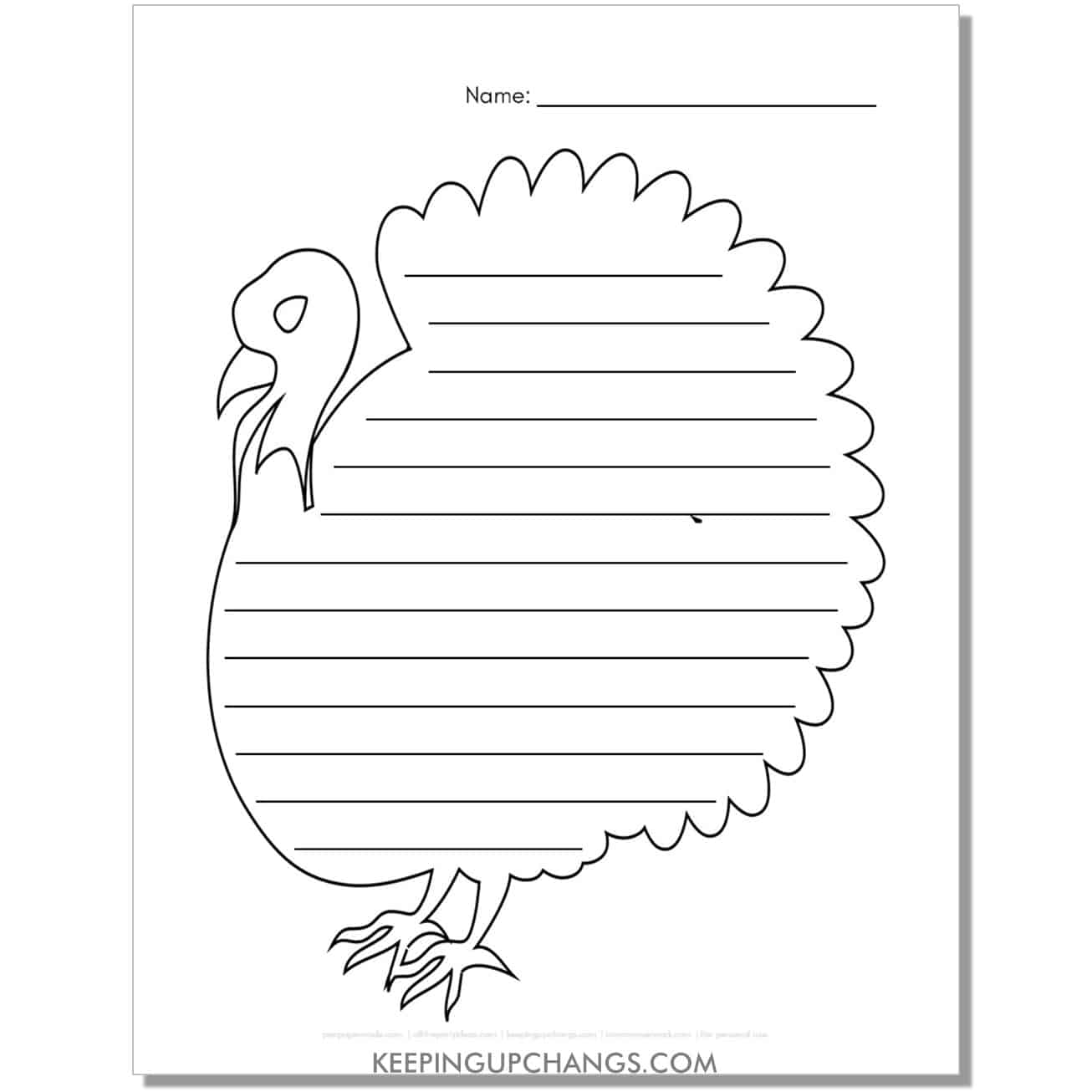 realistic turkey template for writing.