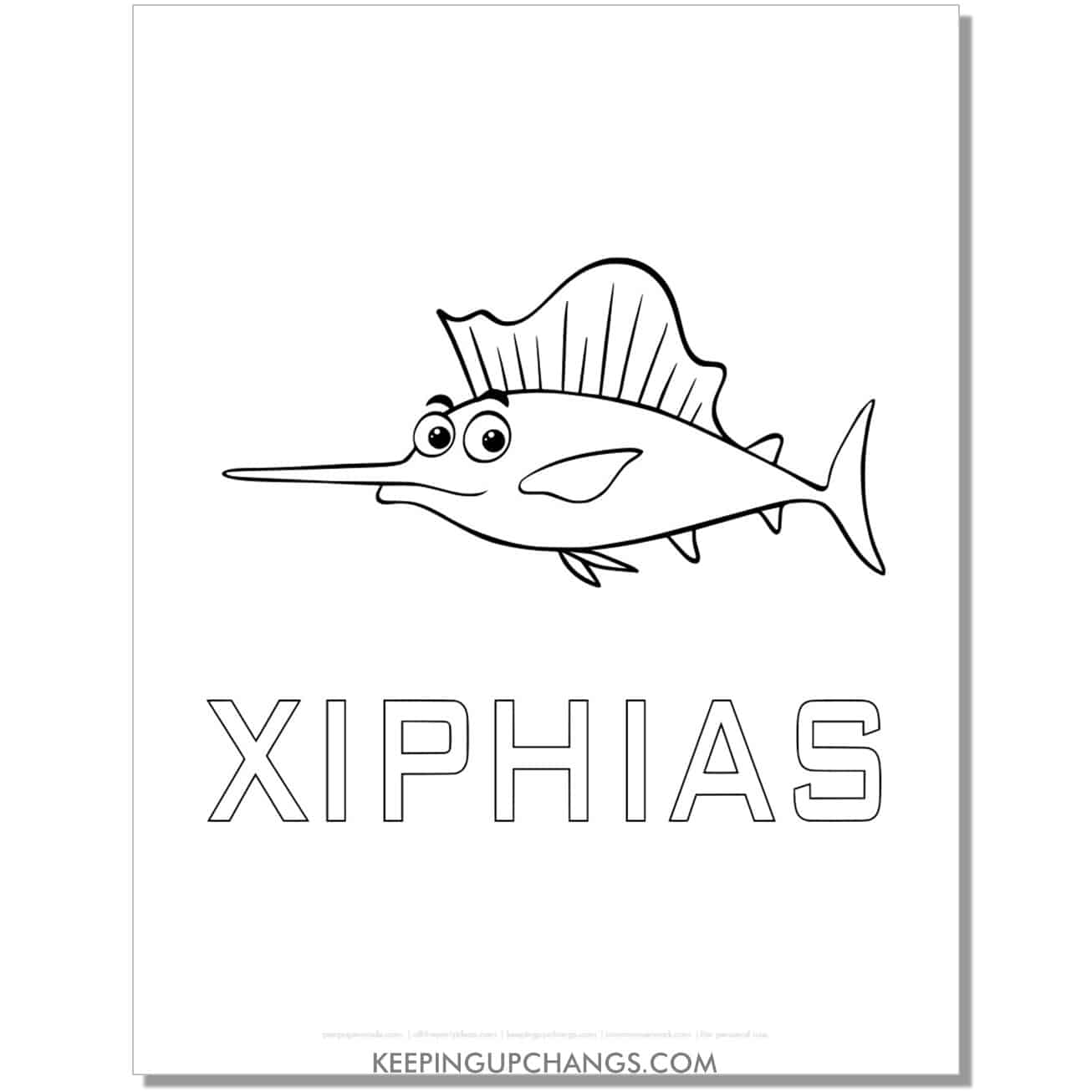 free xiphias fish coloring page, sheet.